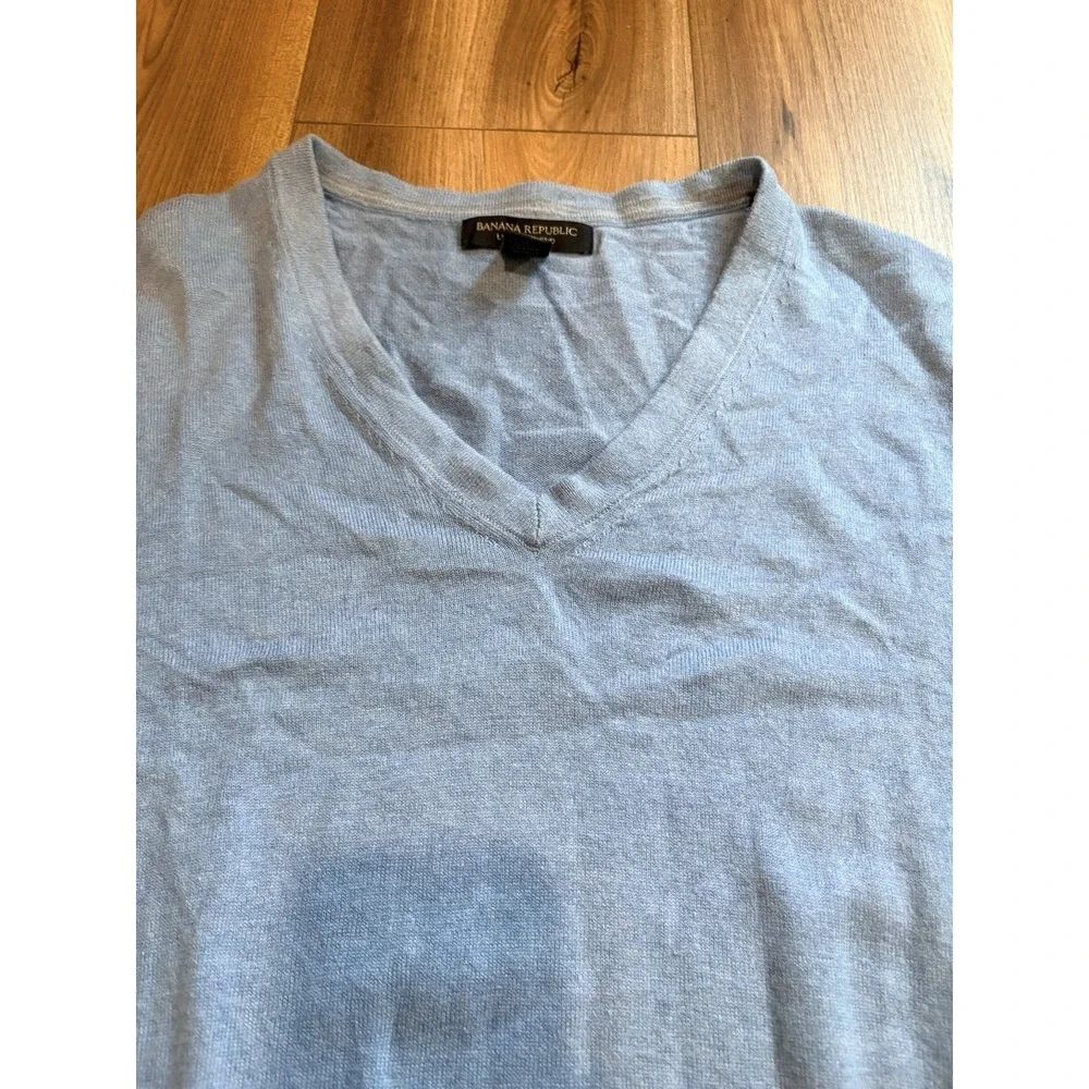 Banana Republic Luxury Blend Casual Silk Cashmere V-neck Sweater Men's XL Blue